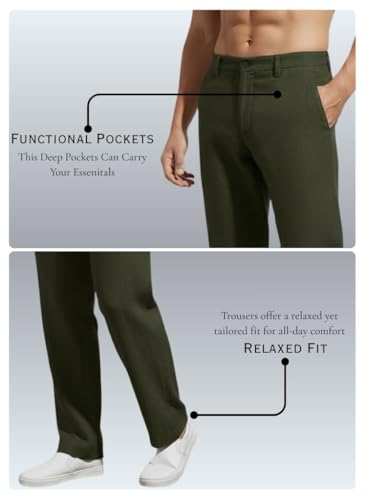 Image of Linen Pants for man | Lower for man | Chinos for Casual Wear |Straight fit Trouser for Men | Elastic Waist Brethable Summer Pants for Regular, Office Wear