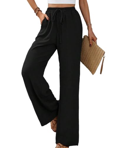 Yeenily Pantaloni da Donna Gamba Larga Solido...