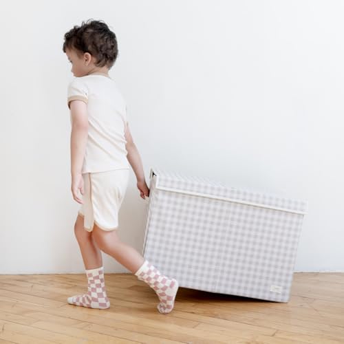 Coffre à jouets enfant 3 Sprouts vichy beige boîte rangement chambre - 7