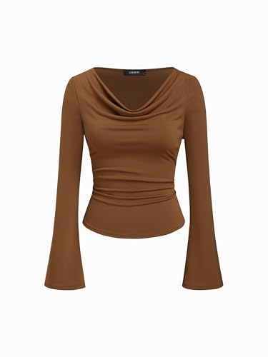 CIDER Cowl Neck Long Sleeve Blouse Bell Sleeve Going Out Casual Top2