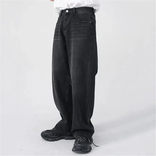Men's Classic Straight Leg Casual Jeans, Black Denim, Wide Leg Vintage Outside, High Street4