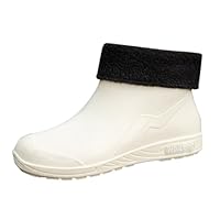 Ladies Fleece Lined Waterproof Ankle Rain Shoes, Slip on Short Wellies for Women with Non Slip Sole, Glossy Rubber Outdoor Garden Boots, Insulated Lightweight Waterproof Footwear for Winter Walks