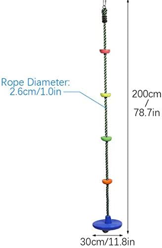 AIPINQI Kids Climbing Rope, 2m / 6.5ft Tree Climbing Rope with Foot Holder Platform and Disc Swing Seat Set Rope Ladder for Kids Outdoor Tree Backyard Playground Swing Support 440lbs/200kg,Blue