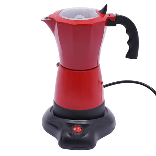 Macchina da Caffè Espresso Italiana Con Base - Caffettiera Elettrica Filtro 300ML 6 Tazze (Rosso)