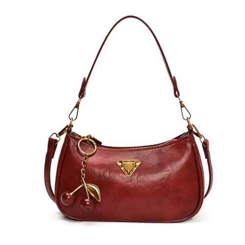 Crescent Shoulder Bag for Women Small Hobo Bags Trendy Vegan Leather Crossbody Cherry Handbag with 2 Removable Straps