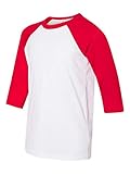 Bella Canvas Boy's Jersey 3/4 Sleeve Baseball Tee, White/Red, Medium
