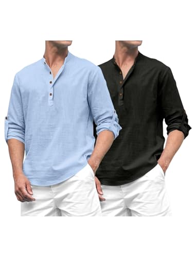 Image of ROYALSCOUT Combo of Men's Solid Cotton Blend Full Sleeve Straight Kurta Shirt (Pack of 2)