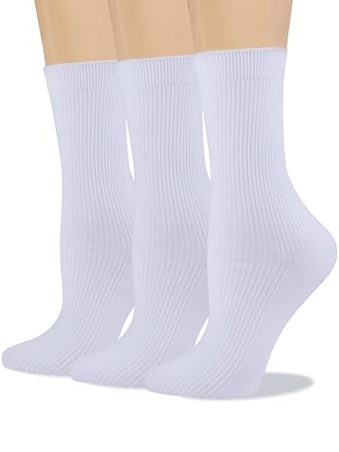 Image of COTTON DAY Women's Combed Cotton Fine Ribbed Trouser Dress Socks Black White Navy Blue 3 Pack