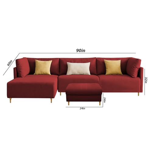 Image of Carina LHS 4 Seater L Shape Sofa Set with Center Table for Living Room (Maroon Fabric) Premium Fabric Sofa