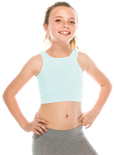 Kurve Premium Girls Seamless Supersoft Sleeveless Crop Tank Top - Stretchy Bra, UV UPF 50+ (Made in USA), Baby Blue, 4 Years-8 Years