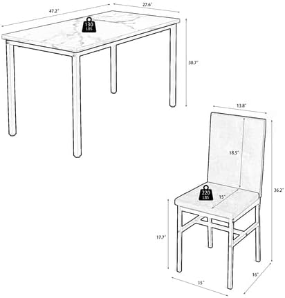 Miniatura 9 de Lamerge Juego de mesa de comedor para 4, mesa de mármol sintético con 4 sillas de piel sintética, juegos de cocina y comedor de 5 piezas, mesa de