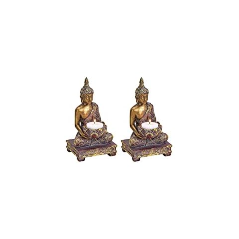 Tea Light Holder Buddha Figure Candle Holder Golden Table Decoration Living Room Decoration 18 x 10 cm Single or Set of 2 (2) Cover