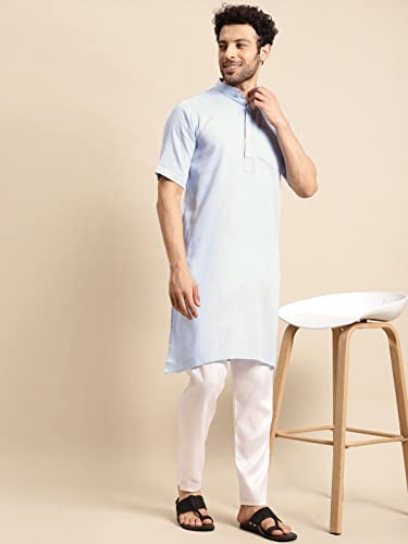 Image of Rajubhai Hargovindas Men's Pure Cotton Woven Design Half Sleeve Kurta