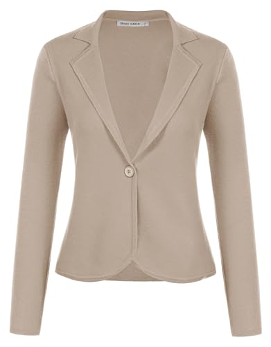 Image of GRACE KARIN Women Sweater Blazer Casual Work Croppped Cardigan Lightweight Button Front Short Knit Blazer Jacket S-XXL