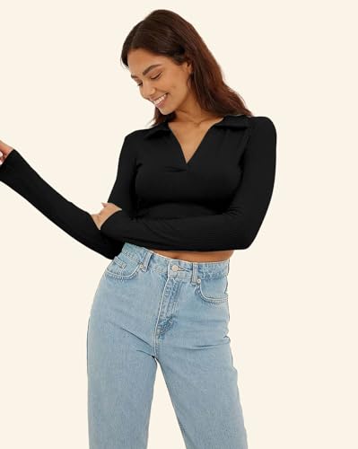 Image of AUSK Women's Regular Fit Crop top Full Sleeves Polo Neck