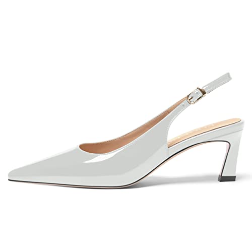 FOGEENA Womens Solid Patent Pointed Toe Dating Ankle Strap Casual Buckle Kitten Leather Low Heel Pumps Shoes 2 Inch2