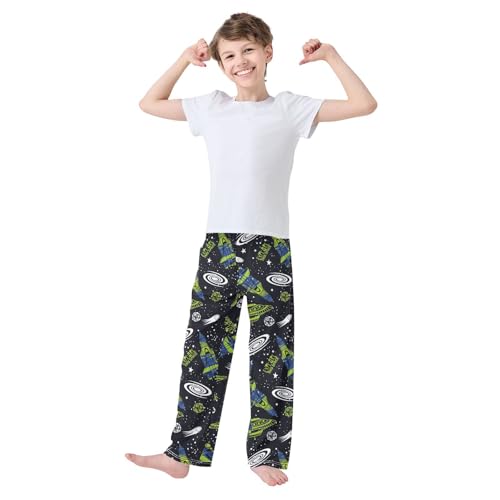 ZZKKO Space Rockets Planet Star Green Boys Pants for Kids Jogger Pants with Pockets S-XL2