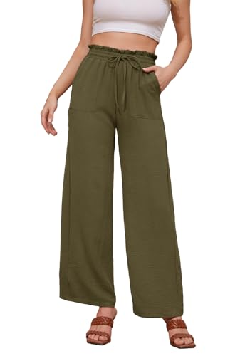 Women Casual Wide Leg Pants Womens Linen Pants Drawstring Waist Flowy Pants Summer Beach Pants with Pockets2