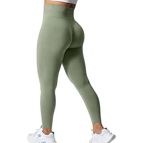 ZAAYO Gym Leggings Women's Push Up Sport Fitness Booty Seamless High Waistband Short Leggings, #2 Green, M Cover
