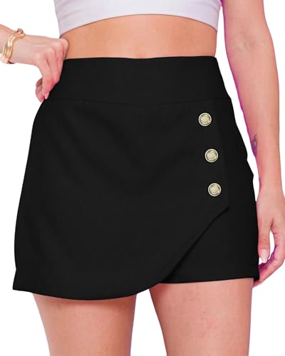 Image of ADDYVERO High Rise Elasticated Waistband Side Button Women Above Knee /Mini Bodycon Wrap Skort /Shorts (Black, 36)