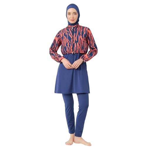 Islamic Long Sleeve Modest Swimsuits Burkini for Women 6 Pcs | Water Repellent Top Crop Leggings Cap Scarf Underwear (UAE/KSA Alpha 3XL Regular Regular Indigo)