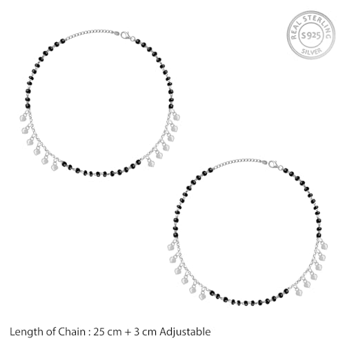 Image of GIVA 925 Silver Hearts & Beads Anklet | Gifts for Women and Girls | With Certificate of Authenticity and 925 Stamp|6 Months Warranty*