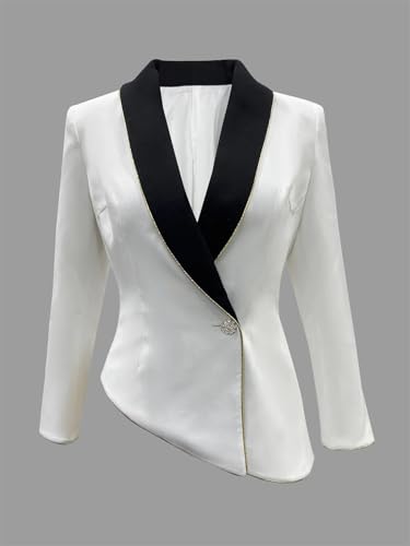 Women Blazer Jacket Elegant Asymmetrical Contrast Lapels Long Sleeves Slim Blazers3