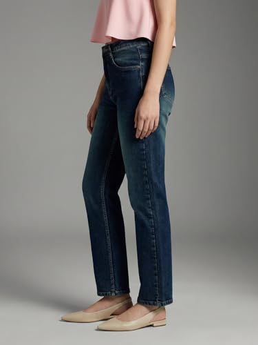 Image of Urbano Fashion Women's High Rise Straight Fit Washed Jeans Non-Stretchable