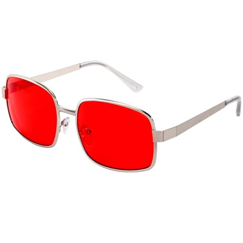 Clovilet Halloween Metal Frame Sunglasses with Red Lenses for Men Women Movie Character Dress Up