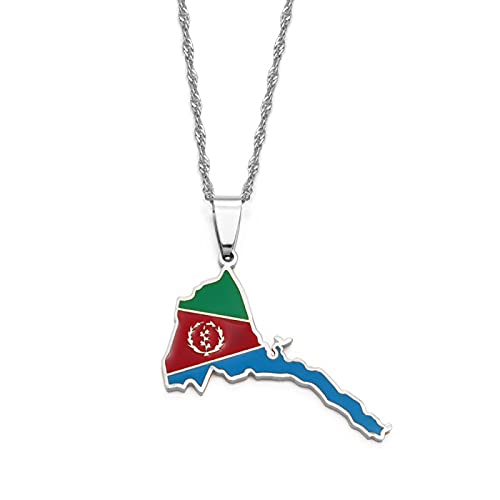 LIUZIXI Eritrea Karte Anhänger Halskette - Trendy Ethnische Afrikanische Eritreische Landkarten Nationalflagge Anhänger - Für Frauen Männer Patriotischen Charme Schmuck Jubiläumsgeschenk,Silber Cover