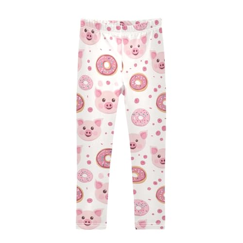 Cute Pink Pig Faces Girls' Leggings Toddler Doodles Donuts Kids Yoga Pants Dance Active Tights 4T