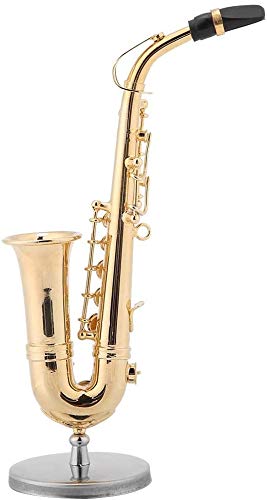Saxophon Modell, 14cm Miniatur Alto Saxophon Replik mit Ständer und Gehäuse Mini Musikinstrument Saxophon Home DecorationFiguren