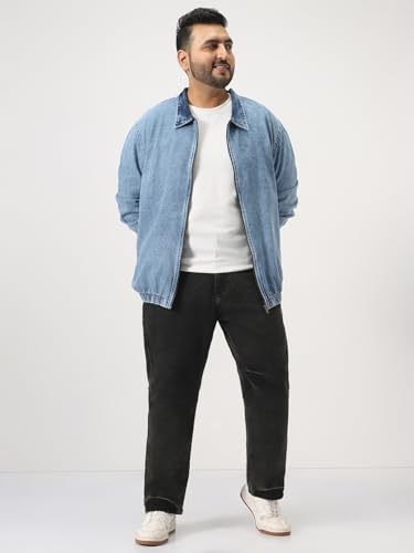 Image of Urbano Plus Men's Relaxed Fit Full Sleeve Harrington Denim Jacket