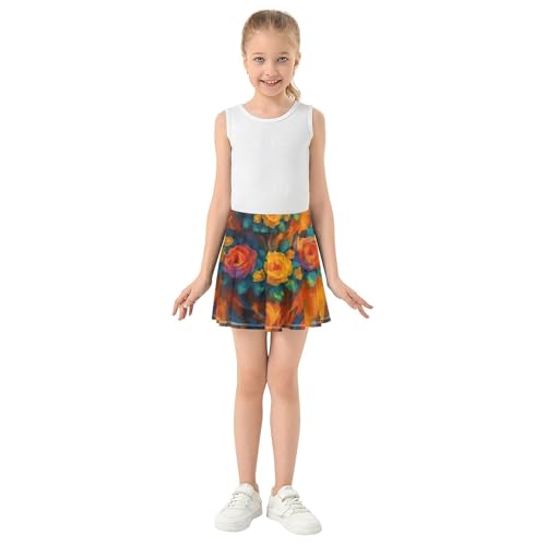 Toddler Tennis Skirts Cute Highland Cow Floral Girls Skorts Athletic Shorts Blue Pink School 4t3
