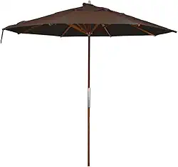 Ombrelone Redondo em Madeira Tauari, 2,40 m, 8 Varetas, Tecido Bagum Bege com Proteção UV 30%, Altura 2,38 m