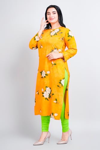 Image of Women Modal Cotton Kurti | Frill On Boat Neck, Print Highlighted with zari and Pearl Work | Straight Kurti | Boat Neck |Three Fourth Designer Sleeves