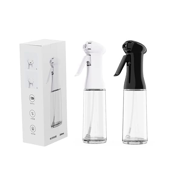 Oil Sprayer for Cooking - 200ml Olive Oil Spray Mister - Refillable Food Grade Oil Vinegar Spritzer Sprayer Bottles for Kitchen, Air Fryer, Salad, Baking, Grilling, Frying (Pack of 2) (Black, White)
