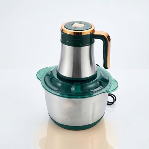 Image of 3L Electric Food Chopper & Meat Grinder - 500W Stainless Steel Food Processor with Quad-Blade System - SS304 Mixing Bowl for Meat, Veggies & Purees - Green /Rose Gold