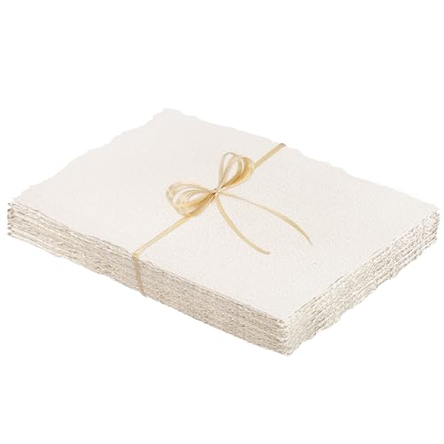 Prudiut 25 Sheets Cotton Watercolor Paper, 300 GSM Deckled Edge, 5 x 7 inch, Rough/Textured, White, for Watercolors, Wedding Invitations, Cards, Crafts