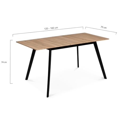 IDMarket - Skandinavischer ausziehbarer Tisch Rechteck INGA 4-8 Personen Holzplatte Schwarze Beine 110-150 cm