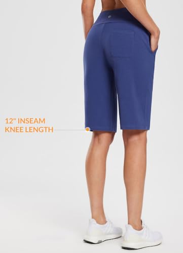 Image of baleaf Women's 12 inch Long Bermuda Shorts High Waisted Knee Length Cotton Shorts Pockets Casual Work Lounge