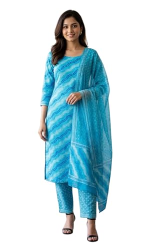 Image of Eddika women unstitched hand block printed cotton suit set with mulmul dupatta ehbpcswmd0120P