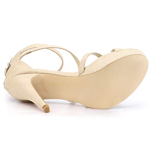 Allegra K Allegra K Women's Stiletto Heel Zipper Platform Ankle Beige Strap Sandals 9 M US
