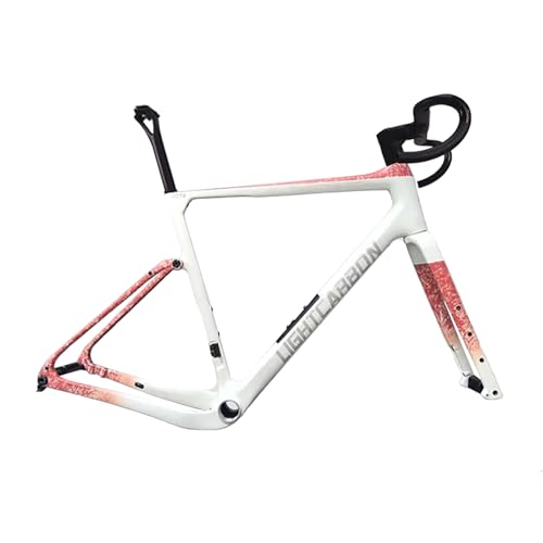 Carbon Rennrad Rahmenset, Carbon Breaking Wind Racing Rahmen Leichter Carbon-Gabel, Carbonfaser Felgenbremsrahmen, Schnellspanner Rahmen(White49cm,Handlebar38x10cm)