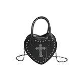 Ftchangfang Gothic Punk purse bag Y2K Heart Cute Lolita shoulder bag for women (Cross-Black)