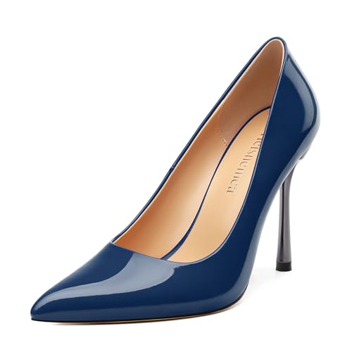Womens Pumps Pointed Toe Patent Slip On Stilettos Pumps Sexy Stilettos Closed Toe High Heels Office Evening Dress Shoes 4 Inch
