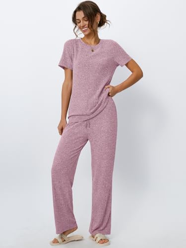 Image of LILLUSORY Womens Lounge Sets 2 Piece Matching Travel Outfits | Lightweight Ribbed 2 Piece Set, Breathable, Stretchy, Wrinkle-Resistant, Travel Ready, Versatile