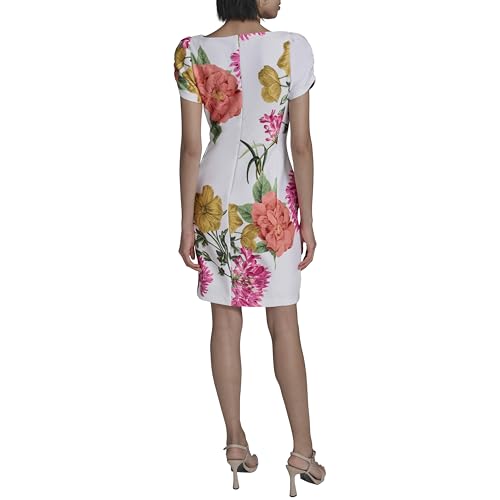 Image of KARL LAGERFELD Short Ruched Sleeve Jewel Neck Sheath Mini Dress