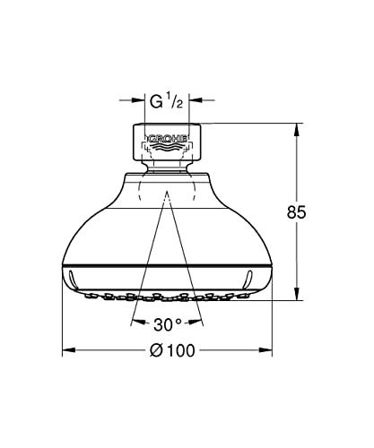 Grohe 26050001 Tempesta Classic 100 1 Spray Shower Head, Starlight Chrome thumbnail 2
