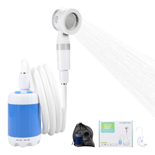 Ducha Portátil de Camping Recargable con Bomba - Modo de Doble Velocidad, IPX7， Ideal para Senderismo, Lavado de Autos y Mascotas，Incluye Alcachofa,2 Meters Manguera, Batería de Larga Duración